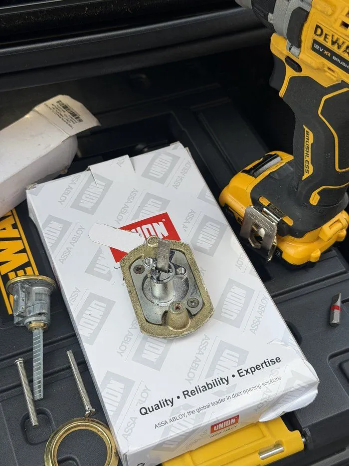 New Union euro cylinder lock ready to be fitted after a customer's keys were left in an Uber, Chipping Norton